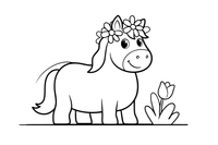 A pony with flowers woven into its mane – Ponies coloring page