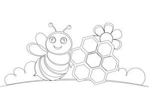 A bee next to a honeycomb – Bee coloring page