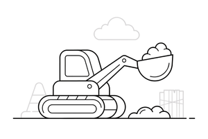 A little digger scooping soil – Construction Vehicles coloring page