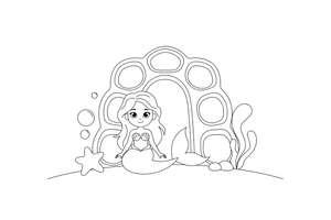 A beautiful mermaid queen sitting in a palace made of amber under the sea – Lietuviškos pasakos coloring page