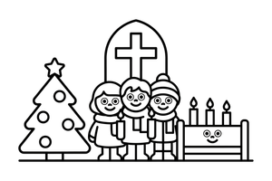 People with candles inside a church at night – Christmas Eve coloring page