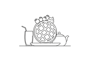 A waffle topped with berries and a dollop of cream – Classic Breakfast coloring page