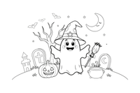 A ghost with a little witch hat – Halloween Ghost coloring page