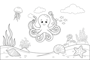 An octopus with eight curly arms – Colorful Sea Creature coloring page