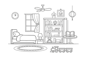 A bookshelf full of books – Around the House Object coloring page