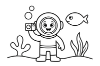 A diver holding an underwater camera – Deep Sea Diver Submarine coloring page