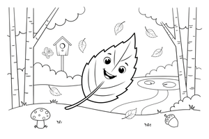 One big birch leaf with a jagged edge – Vibrant Leaves Tree coloring page