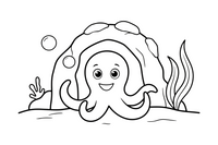 A curious octopus peeking out of an underwater cave – Octopus coloring page