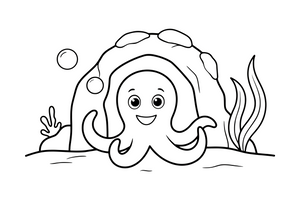A curious octopus peeking out of an underwater cave – Octopus coloring page