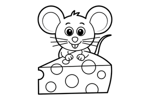 A mouse looking at a wedge of cheese – Creamy Dairy Delights coloring page