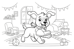 Puppy carrying a slipper – Cozy Puppy Dog coloring page