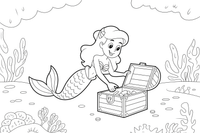 Mermaid opening a treasure chest on the sea floor – Mermaid Magical Moments coloring page