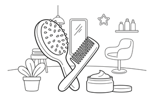 A round hairbrush and a comb together – Hair Salon coloring page