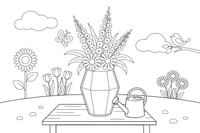 A modern arrangement with tall spiky flowers in a geometric vase – Spring Bouquet Flower coloring page
