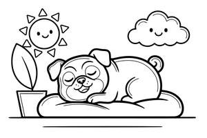 Pug napping on a soft pillow – Playful Pug Dog coloring page