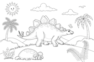 Stegosaurus walking over the hills – Stegosaurus Dinosaur Playtime coloring page
