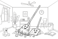 One big broom and a dustpan, close up – Chores & Helping coloring page