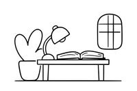 A desk lamp bending over a book – Everyday Objects coloring page