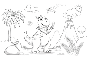 T-Rex next to a volcano – T-Rex Dino Moments coloring page