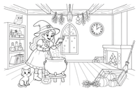 A witch stirring a bubbling cauldron – Witch coloring page