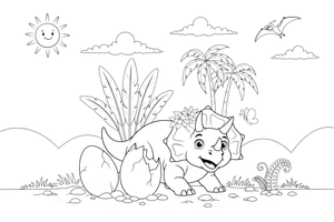 Triceratops a baby dino hatching from an egg – Triceratops Dinosaur Scenes coloring page