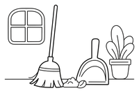 One big broom and a dustpan, close up – Chores & Helping coloring page