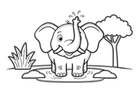 Elephant playing in the mud – Gentle Elephant Wild coloring page