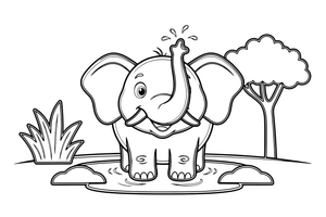 Elephant playing in the mud – Gentle Elephant Wild coloring page