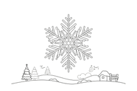 One big six-pointed snowflake, close up, filling the page, outlined only – Delicate Snowflake Sky coloring page