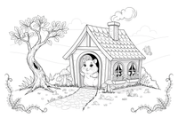 A hamster peeking out of a little house – Hamster coloring page