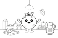 Kawaii Cute a smiling orange with happy eyes – Kawaii Cute Food coloring page