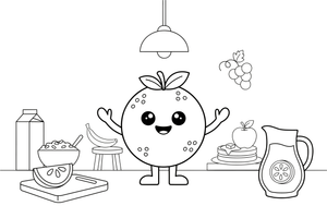 Kawaii Cute a smiling orange with happy eyes – Kawaii Cute Food coloring page