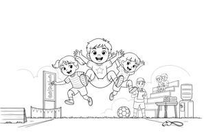 Children hopping in sacks across the field in a race – Sports Day coloring page