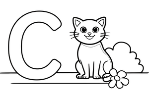 Letter C with a cute cat – Alphabet Alphabet coloring page