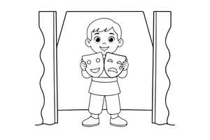 An actor holding a comedy-and-tragedy mask – Creative Artist Performer coloring page