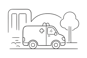 An ambulance driving fast with its lights on – Emergency Emergency Vehicles coloring page