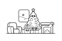 A Christmas tree in a living room with gifts – Christmas tree coloring page