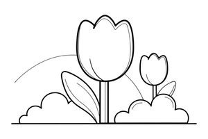 One big tulip with a cup-shaped bloom and a leaf – Spring Flower coloring page