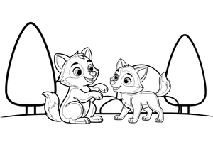 Two wolf pups playing together – Wild Wolf Pack coloring page