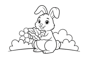 A rabbit eating a leaf of lettuce – Rabbit coloring page