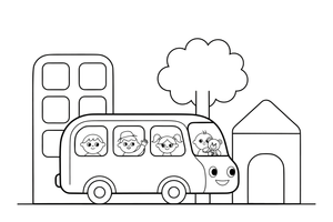 A close-up bus full of passengers looking out the windows – City City Vehicles coloring page