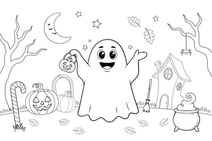 Halloween ghostly apparition – Halloween Autumn Creatures coloring page