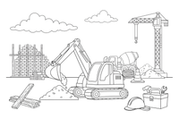 A little digger scooping soil – Construction Vehicles coloring page