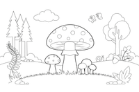 A fly agaric with a round cap and big white dots – Mushrooms coloring page