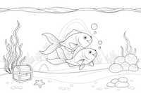 Two goldfish swimming together – Goldfish coloring page