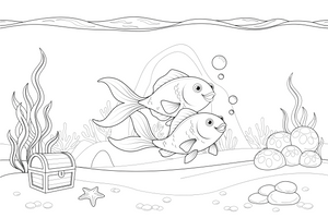 Two goldfish swimming together – Goldfish coloring page