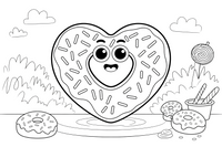 A heart-shaped donut with sprinkles – Glazed Donut Sweets coloring page