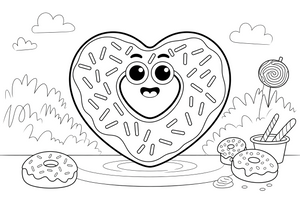 A heart-shaped donut with sprinkles – Glazed Donut Sweets coloring page