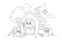 A hamster peeking out of a little house – Hamster coloring page
