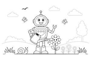 A robot watering a flower – Dynamic Robot Robot coloring page